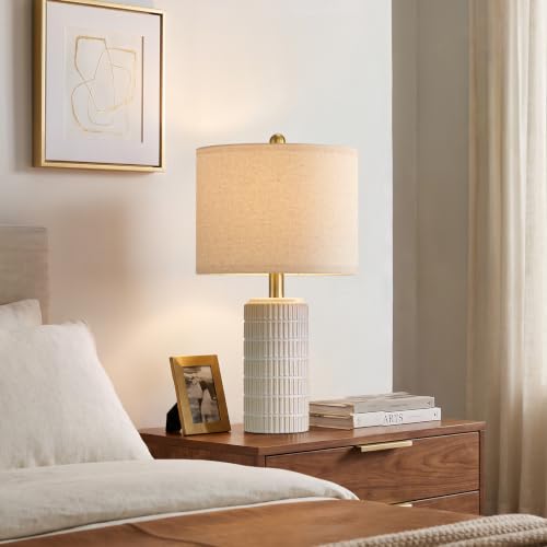 PoKat 20.75" Small Ceramic Table Lamps Set of 2 - Beige & White Modern Bedroom Lighting