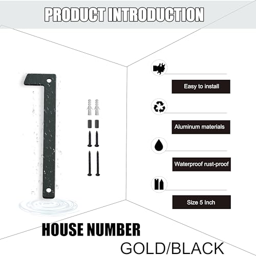 5-Inch Black Metal House Numbers for Outdoors - Weatherproof & Easy Install, Modern Aluminum Address Sign, HEOULC
