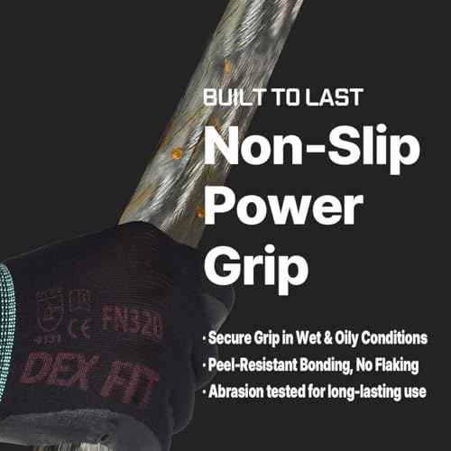 DEX FIT Nylon Work Gloves FN320, 3D Comfort Fit, Power Grip, Lightweight, Touchscreen for Men & Women, Breathable & Flexible for Yard Work DIY Mechanic Warehouse; Black 7 (S)