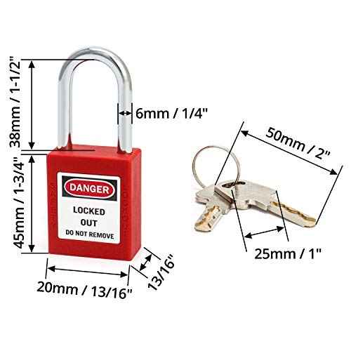 QWORK Red Lockout Tagout Safety Padlock, 2 Padlocks with 4 Keys