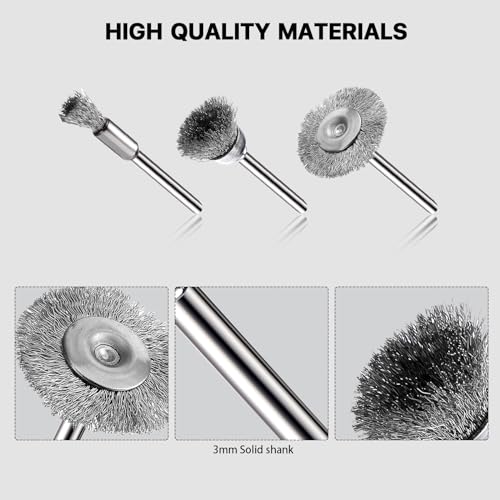 15 Pieces Stainless Steel Wire Brushes, Wire Brush Wheel, Steel Wire Polishing Wheel Kits for Dremel Rotary Tools (1/8 Inch Mandrel)