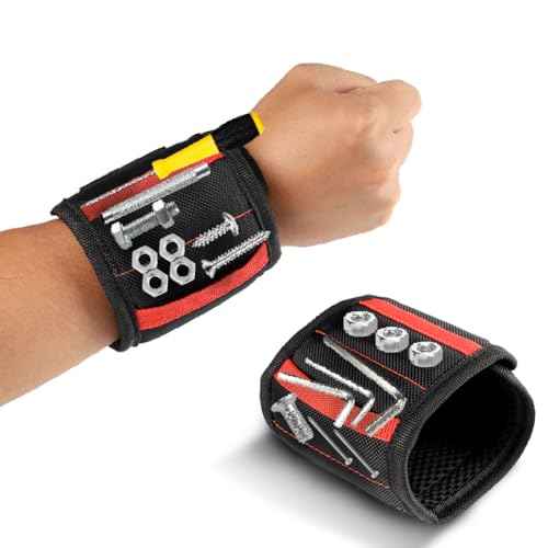 Magnetic Wristband for Holding Screws, Nails & Tools, Strong Magnets, Red