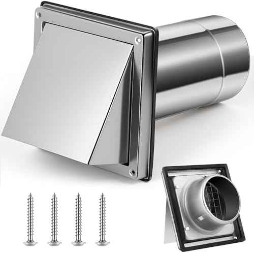 Gisafai 4" Outside Dryer Vent Cover for Exterior Walls Exhaust Vent Cap with Removable Extension Pipe Stainless Steel Hood Cushioned Non Return Flap with Sealing Gasket Grille Screen