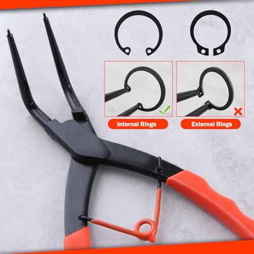 Internal Master Cylinder Snap Ring Pliers 90 Degree Long Nose Pliers Heavy Duty Retaining Ring Plier with PVC Handle, Bent Lock Circlip Plier Internal Ring Remover for Trucks Motorcycles Cars