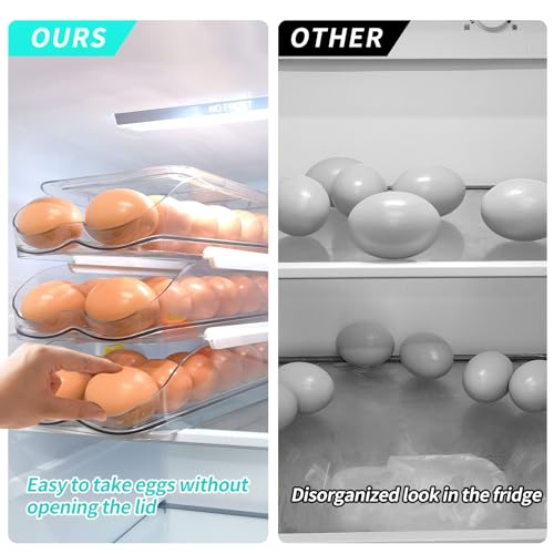 RoskDeewat 28-Egg Automatic Rolling Fridge Egg Holder, 2-Tier with Lid, BPA-Free