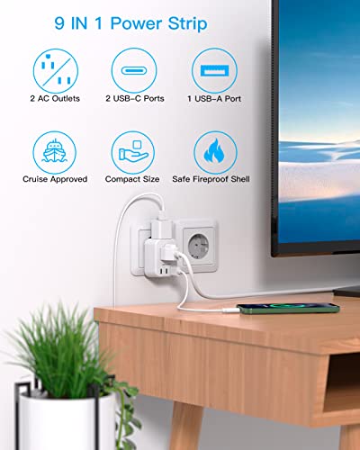 HANYCONY Type C European Travel Plug Adapter US to Europe – Compact 5-in-1 with USB-C & USB Ports for Italy, France, Germany