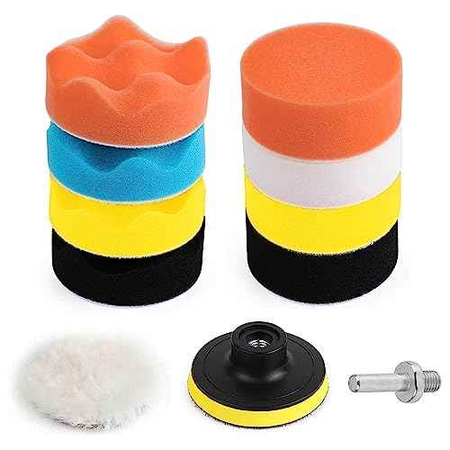 11 Pcs Polishing Pads Kit,3 Inch Sponge Buffing Pads,Buffer for Car Detailing, Polishing Wheel for Drill,Car Buffer Polisher Kit Drill Buffing Kit for Car Polishing, Waxing, Sealing Glaze