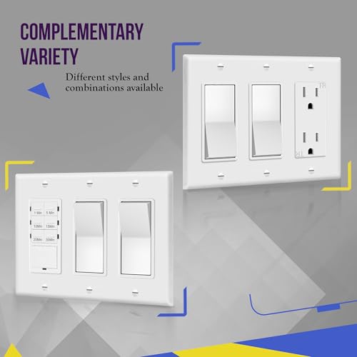 ENERLITES 3-Gang White Decorator Light Switch Outlet Wall Plate Cover - Standard Size