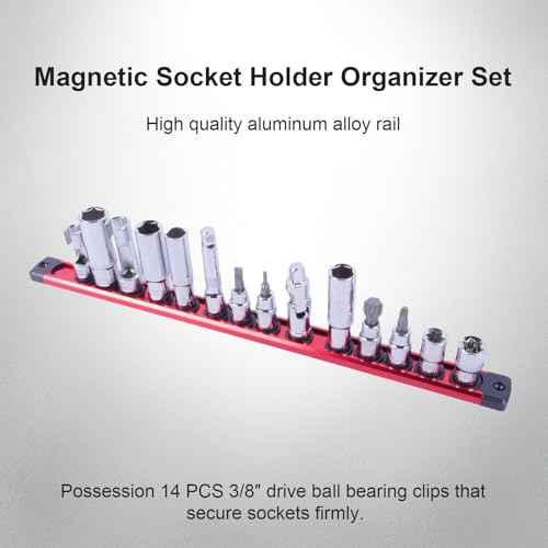 Magnetic Socket Holder Organizer Set:3/8-Inch Drive Socket Trays Socket, 360¡Æ Swivel 14 Clips Socket Holder Kit, For Automotive Mechanic Garage (Red)