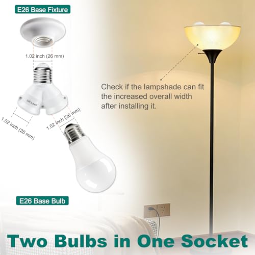DiCUNO 2 in 1 E26 Socket Splitter Adapter - 2 Pack, Bulb Connector for All E26 Base Light Bulbs