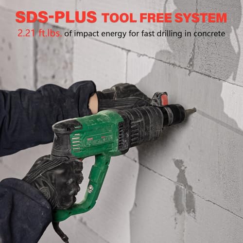DESHUO 1" SDS-Plus Lightweight Rotary Hammer Drill with No Adapter - 9Amp, 4 Modes