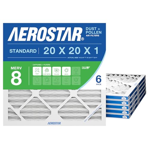Aerostar 20x20x1 MERV 8 Pleated Air Filters - 6 Pack for HVAC & Furnace