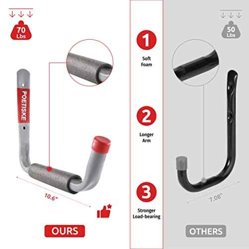 unp POETISKE Utility Hooks Ladder Hooks with 9.8'' Jumbo Arm Garage Storage Organizer Hang Folding Chair Bike Ski Tool Heavy Duty 4PC