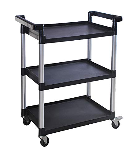 MaxWorks 3-Shelf Utility Plastic Cart with Wheels, 225 lbs Capacity, Black