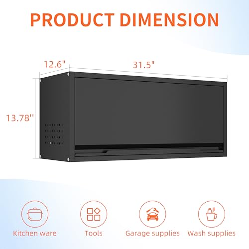 Yoonkool Black 13.8" H Garage Wall Cabinet with Up-Flip Door, 1 Door