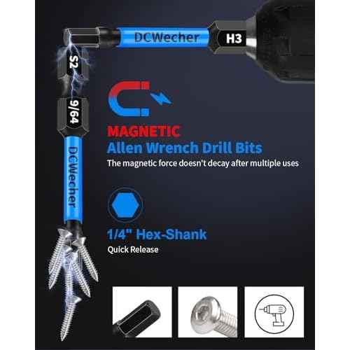 20-PCS Allen Key/Allen Wrench Drill Bit Set, Impact Hex Bits (Metric & SAE) 2 Inch Long, Premium S2 Steel, 1/4'' Hex - Shank, Magnetic Head, for DIY Furniture Assembly & Car Repairs, by DCWecher