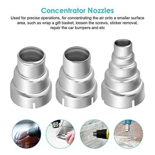 7Pcs Heat Gun Nozzle Kit for Shrink Wrapping Welding Electronics, Stainless Steel Reflector Nozzle Soldering Station Nozzle Tool Hot Air Gun Accessories