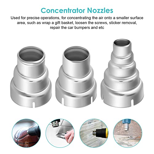 7Pcs Heat Gun Nozzle Kit for Shrink Wrapping Welding Electronics, Stainless Steel Reflector Nozzle Soldering Station Nozzle Tool Hot Air Gun Accessories