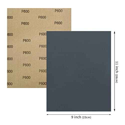 9 x 11 Inch 15pcs Wet Dry Sandpaper, 600 Grit Waterproof Abrasive Sand Paper, Silicon Carbide Sandpaper Sheets for Metal Wood, Auto Polishing