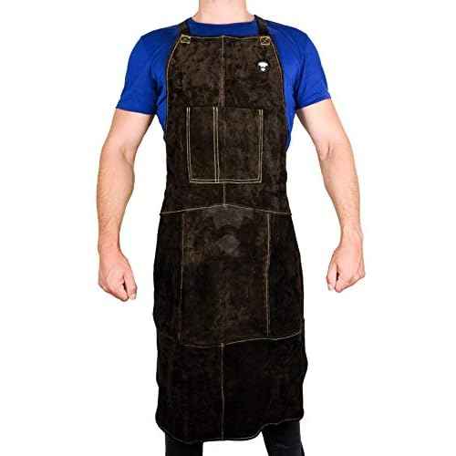 Waylander FJALAR Full Length Welding Apron ? Authentic Split Leather Cowhide and Kevlar Reinforced Stitching; Shop Apron for Welders, Blacksmiths and Machinists; Bib Tool Pockets and Cross Strap Back