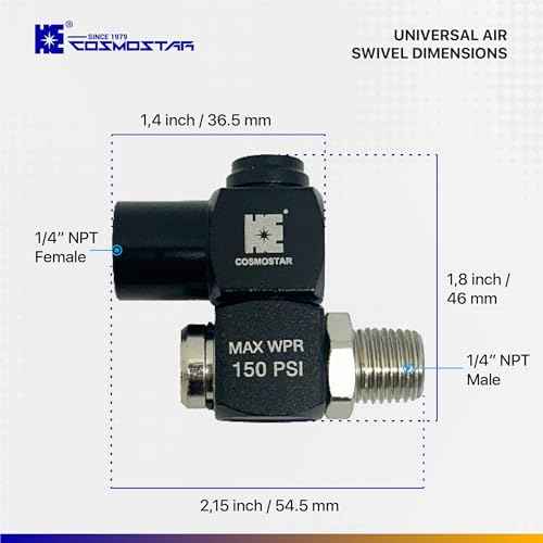 Cosmostar Universal 1/4" NPT 360 Degree Swivel Air Hose Connector Industrial Swivel Air Fittings Air Tool Adapter