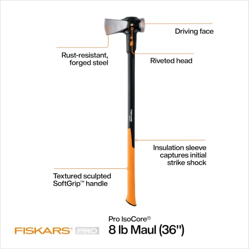 Fiskars Pro IsoCore 8 lb Splitting Maul - 36-Inch Wood Splitter Axe