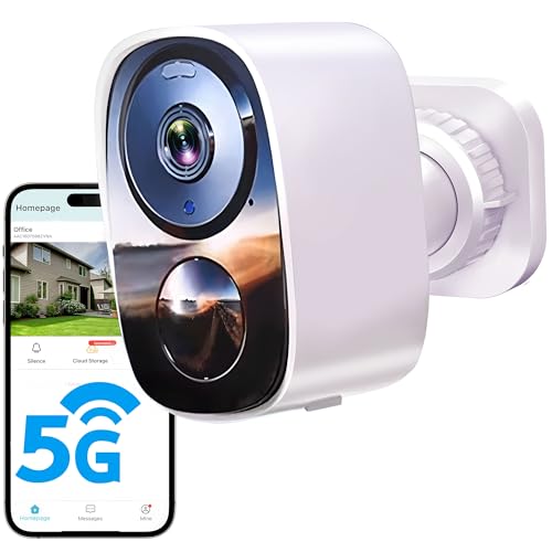 HITELLARCAM 2K Wireless Outdoor Security Camera White - 1 Pack, 2.4G/5G WiFi, Battery Powered, Waterproof, Night Vision, Motion Detection, Siren Alarm