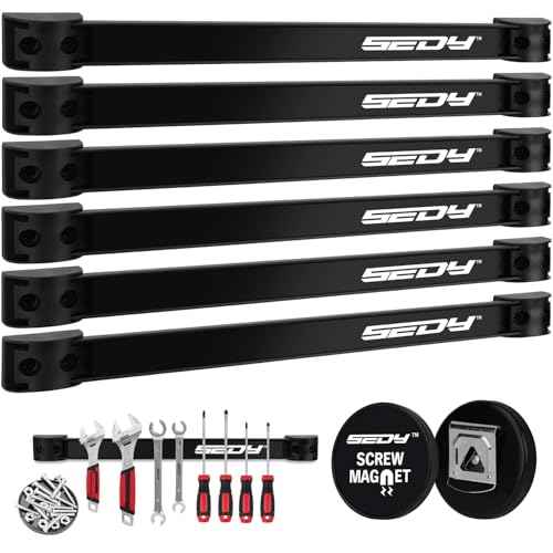 SEDY 7-Piece 12" Magnetic Tool Holder Storage Organizer, Garage Wall Mount Rack Organization Strip Power Magnet Organizers Mounted Workbench Board Slatwall Van Hanger