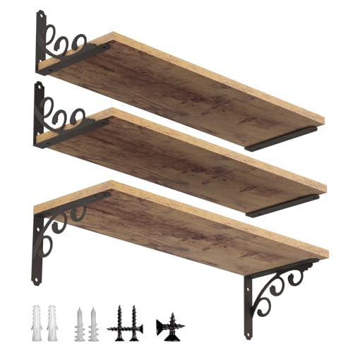 IARTOPS 7.75-inch Heavy Duty Metal L Shelf Brackets for 8-10 Inch Boards, 6 Pack, Black, Rustic Wall Mount DIY Shelving