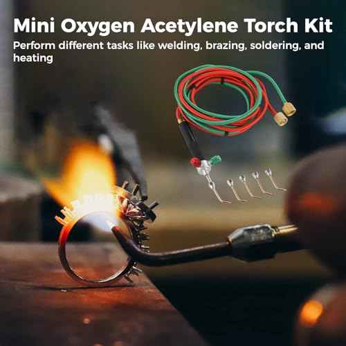Lnrueg Mini Oxygen Acetylene Torch Kit, Handheld Oxygen Welding Torch, Portable Propane Soldering Torch with 5 Tips, Jewelry Repair Torch, 3092¡ÆF (1700¡ÆC) Welding Tool for Crafts, Electronics
