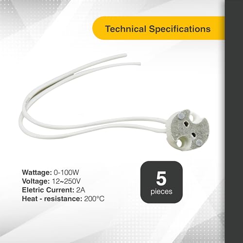 5-Pack Ceramic MR16 GU5.3 G4 MR11 GY6.35 Light Socket Replacement for LED & Halogen Bulbs