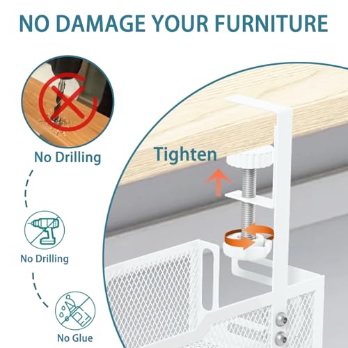 Ucanng 1Pack White Mesh Under Desk Cable Management Tray No-Drill Cord Organizer