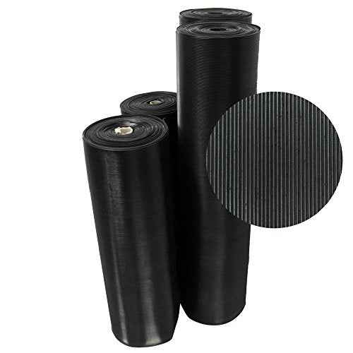 Rubber-Cal 03_167_W_FR_04 Fine Rib Corrugated Rubber Floor Mats, 3ft x 4ft Runners, Black