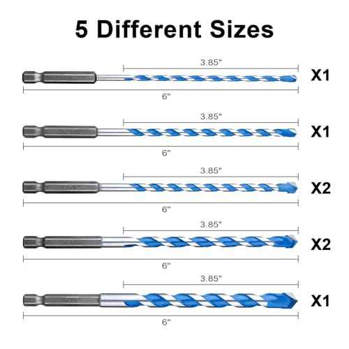 Concrete Drill Bit Set 7 Pcs, Masonry Drill Bit Set 5/32"-3/8", Shockproof Hex Shank Drill Bit Set, Industrial Carbide Drill Bits for Class/Brick/Plastic/Cement/Tile