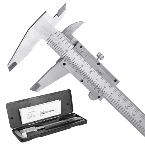 6-Inch/150mm Vernier Caliper Measuring Tool, Fractional Calipers, High-Hardness Steel Mechanical Micrometer, Non-Digital Slide with Dual Imperial/Metric Scale, 0.02 mm&1/128 Inch