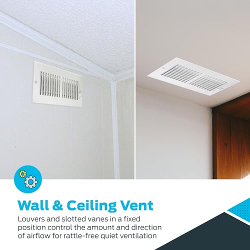 EZ-FLO 10x4 Inch White Steel Wall/Ceiling Air Vent Cover with Adjustable Dampers