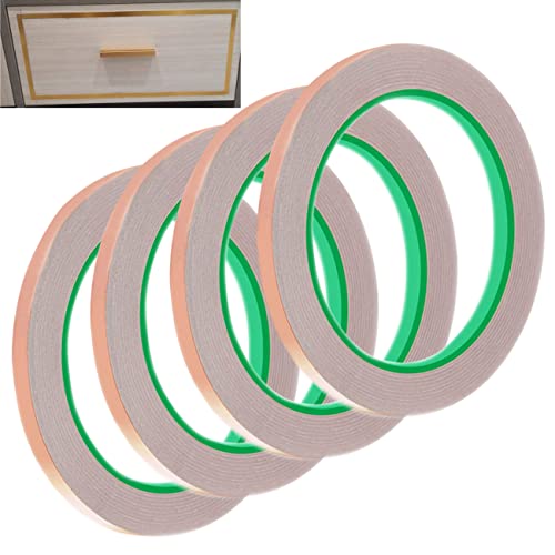 monochef 4pcs Copper Tape with Double-Sided Conductive Copper Foil Tape Self Adhesive EMI Shielding Stained Glass Supplies Soldering Electrical Repairs Paper Circuits Grounding, 1/4inch