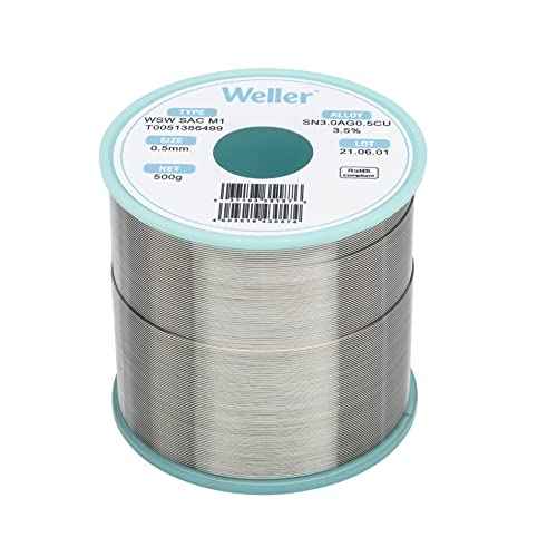 Weller WSW SAC M1 (T0051388299) Solder Wire, Dia: 0.5 mm / 0.020 in, Wt: 100 g / 3.527 oz, Alloy Sn96.5Ag3.0Cu0.5, Flux content 3.5%