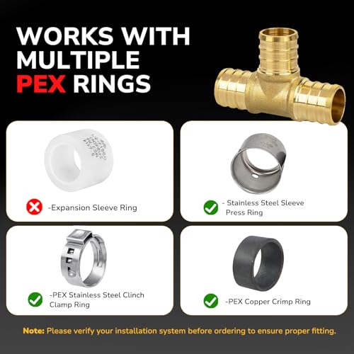 KAINGA 1/2" PEX Tee Fittings - Heavy-Duty Brass, Leak-Resistant, 5 Pack