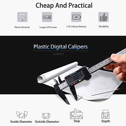 Electronic Digital Calipers, inch and Millimeter Conversion,LCD Screen displays 0-6" Caliper Measuring Tool, Automatic Shutdown, Suitable for DIY/Jewelry Measurement (New150mm Black Plastic)