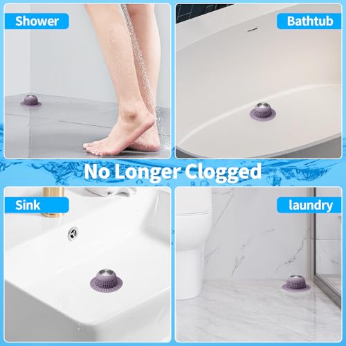 Aluvor Shower Drain Hair Catcher with Silver Purple Silicone Cover - Fits Most US Drains