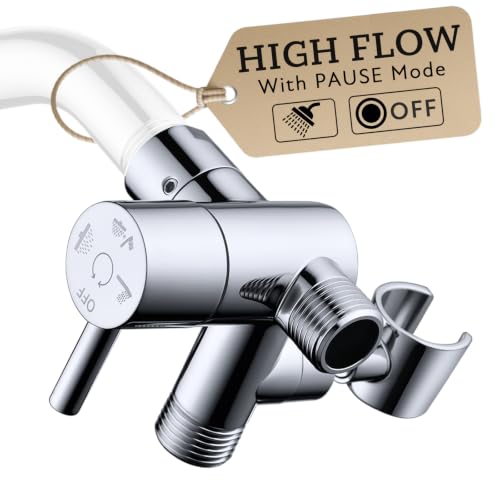 G-Promise All Metal Chrome Shower Diverter Valve with Holder – High-Flow, 360° Adjustable, Durable Brass Construction