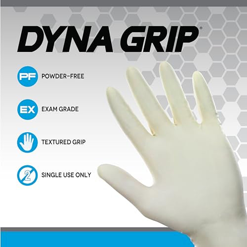 Dyna Grip Powder-Free Premium Latex Disposable Gloves | 7 Mil - 2XL - 100 Count | Textured Grip, Beaded Cuff, Single Use | for Automotive, Industrial, Janitorial, MRO, Food Service | 650-1005,White
