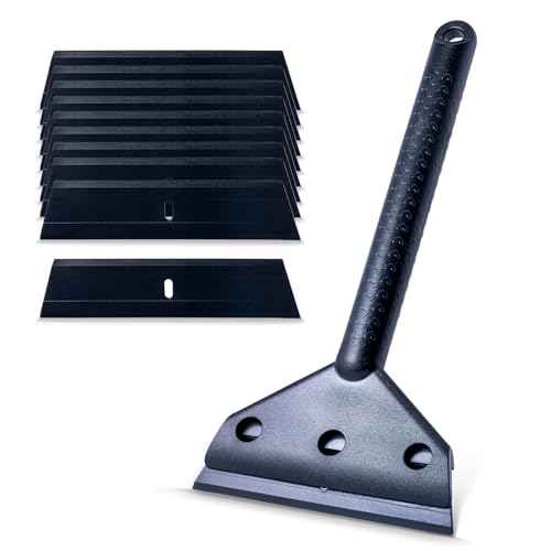 FOSHIO Long Handle Plastic Razor Blade Scraper - 10PCS Plastic Blades for Sticker, Label, Decal, Gasket, Residue Removal & Cleaning