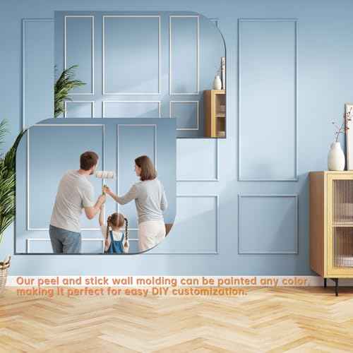 6 Set Premade Peel and Stick Wall Molding Kit, Self Adhesive Accent Wainscoting Panels for Interior Wall Moulding Decor, Ready to Assemble Moulding Trim(Style2)