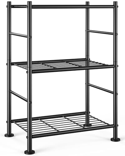 Sakugi 3-Tier Metal Storage Shelves Black 18x12x30-inch Adjustable Feet