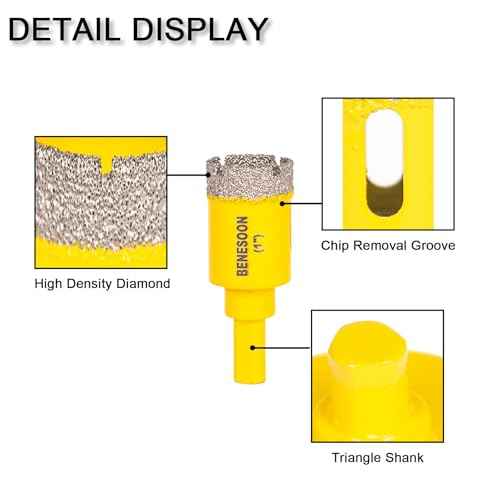 Diamond Hole Saw for Glass Ceramic Tile Granite Marble Porcelain Brick Stone, Diamond Core Drill Bits, Triangle Shank, 1 Inch 1PC