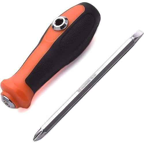 Edward Tools Reversible Screwdriver 2 in 1 - Phillips and Slotted Screwdriver - Heavy Duty CrV Steel with Ergonomic Handle with Side Hole Hold Option for More Torque - Magnetic Head - PH2 / SL6