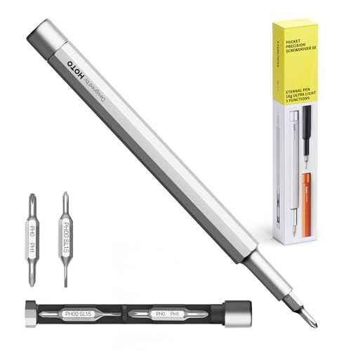 HOTO 5 in 1 Multitool Mini Screwdriver Set, Lightweight Pocket Screwdriver for Eyeglasses & Electronics, Magnetic Bits, Compact EDC Precision Set for Portable Repairs (SILVER)