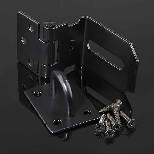 Piutouyar 2Pcs Door Hasp Latch Lock 90 Degree Hasp Right Angle Padlock Latch Safety Hasp Latch Heavy Duty Stainless Steel Door Clasp Hasp Lock Latch with Screws for Shed, Barn, Cabinet(3inch, Black)
